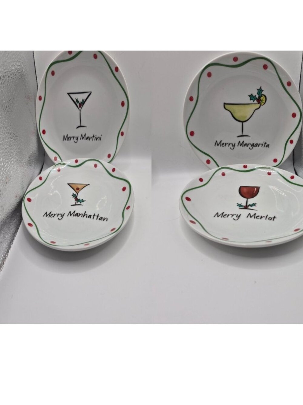 Set Of 4 Merry "Sloshmas" Whimsy Collection Holiday Appetizer Plates  Jill Seale